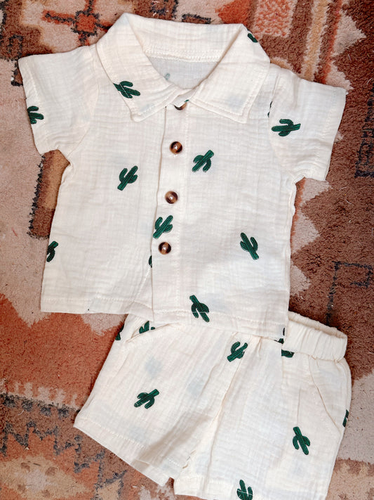 Baby Cacti Button Shirt & Shorts Set