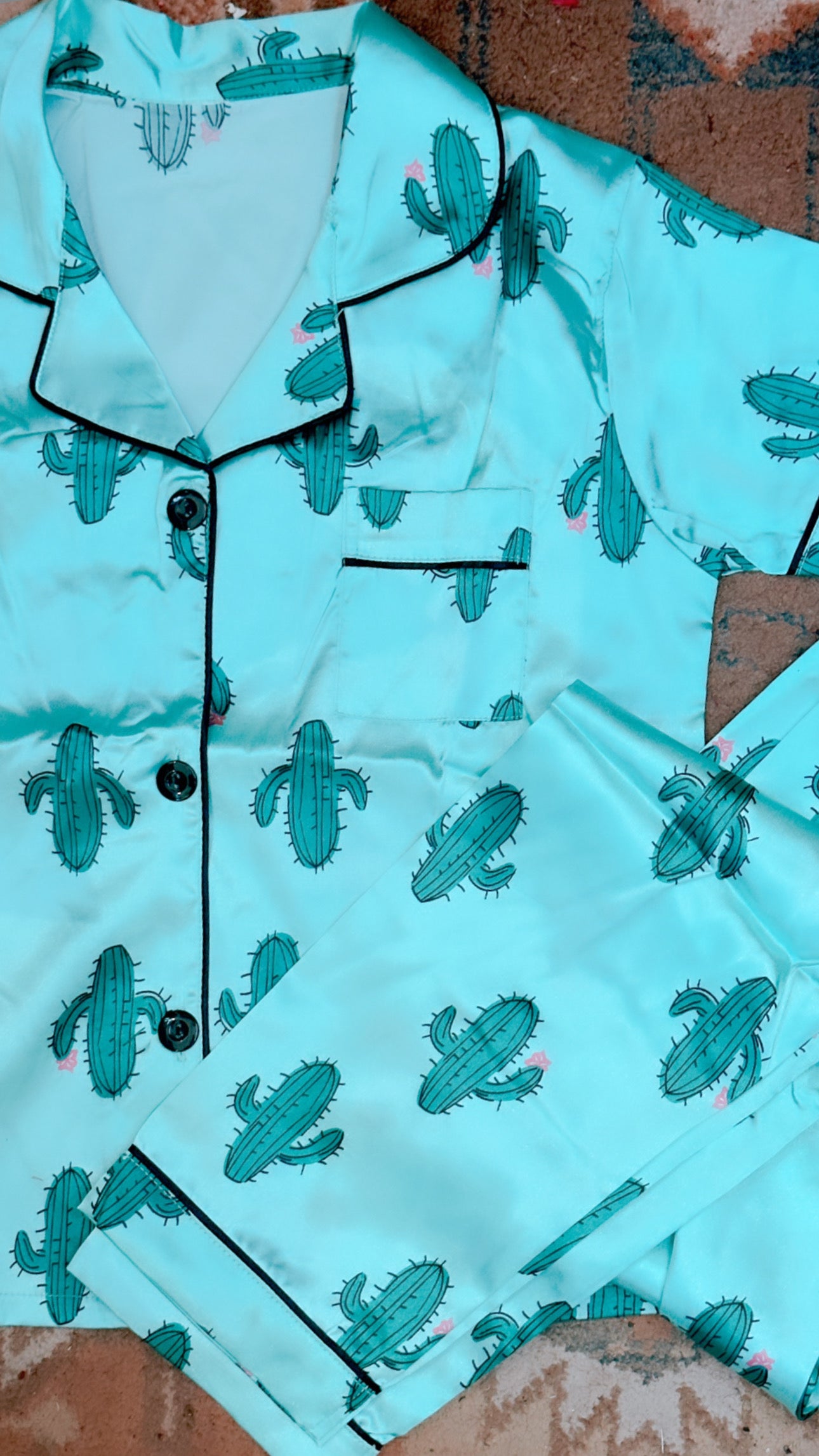 Kids Cacti Pyjamas Set - Teal