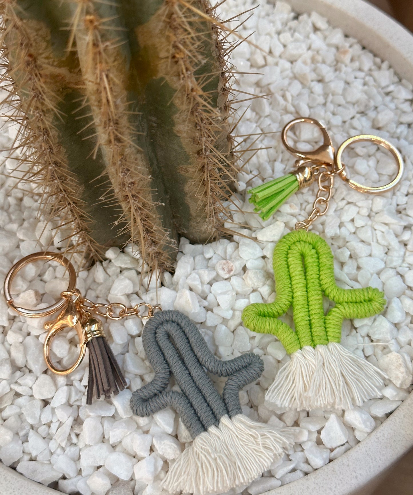 Mini macrame cactus keyring
