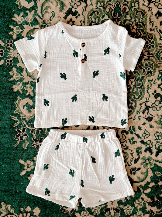 Cacti Baby Shorts & Shirt Set - White