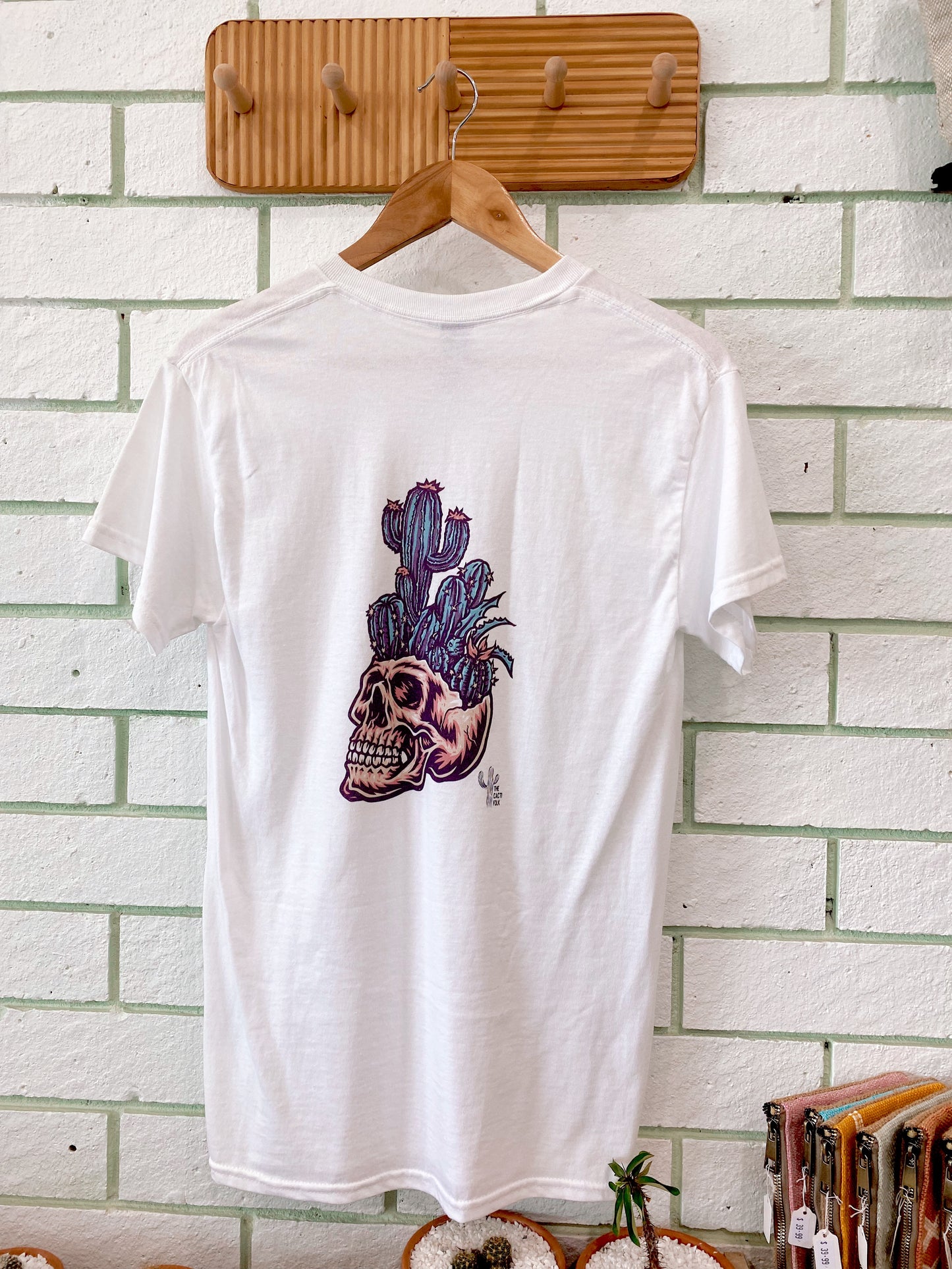 The Cacti Folk T-Shirt - White - Front Logo with Skull on Back