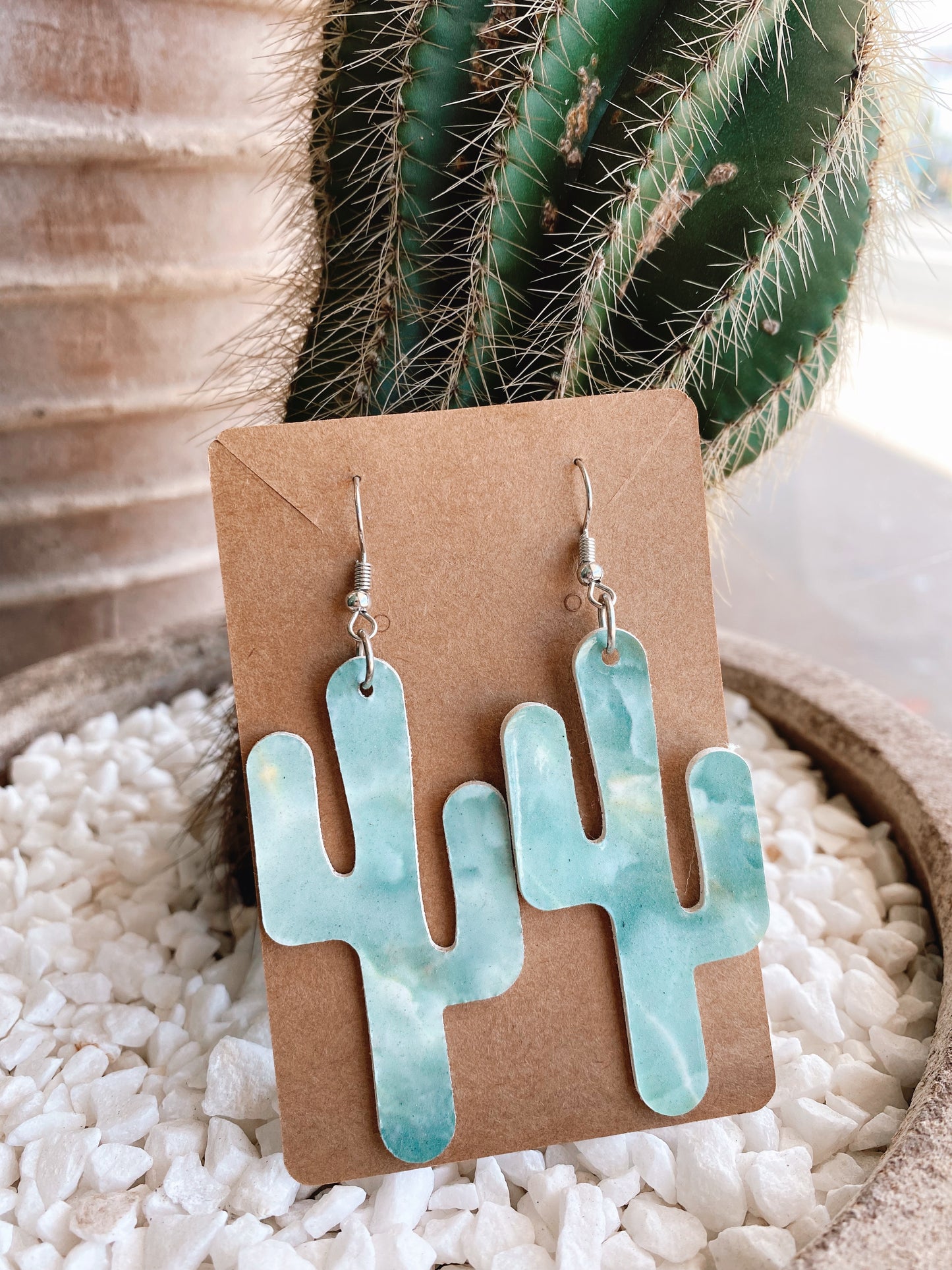 Cactus Earrings - Marble blue