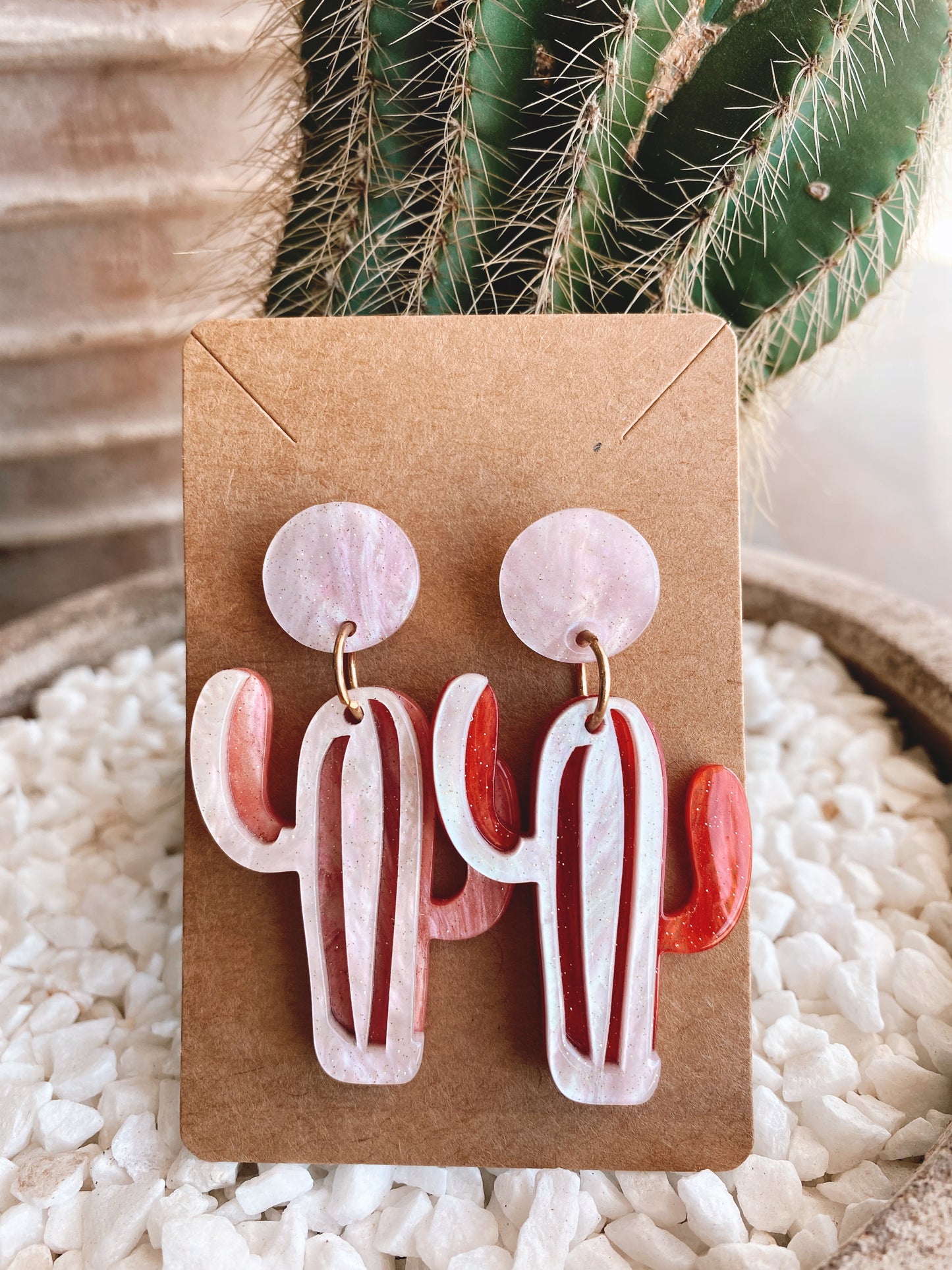 Cactus Earrings - Red & White