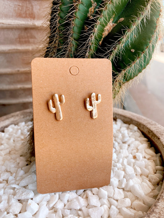Cactus Earrings - Studs - Gold