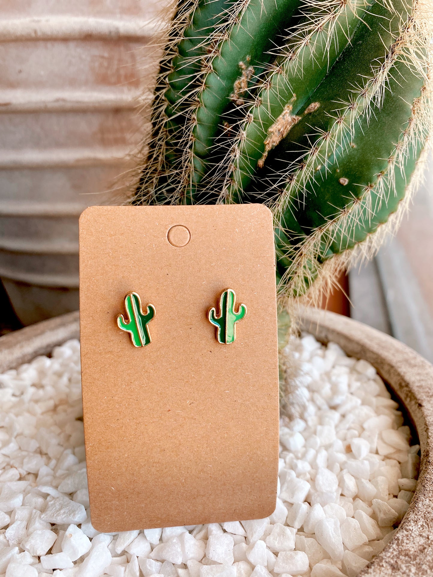 Cactus Earrings - Studs - Green