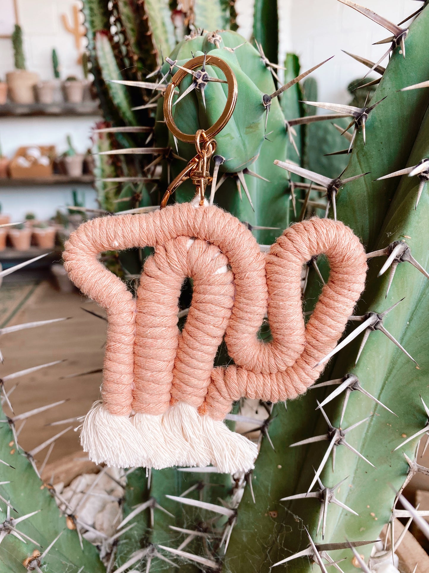 Chunky macrame cactus Keyring/bagtag